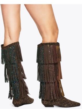 Kurt Geiger London Western Fringe Boot with Multicolor Stud NEW Size 38